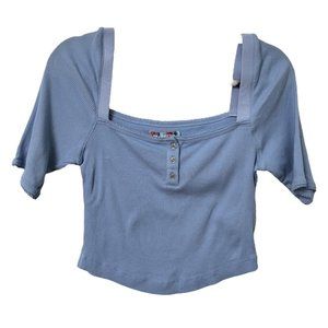 Urban Outfitters Blue Charli Crop Henley Ribbed Top